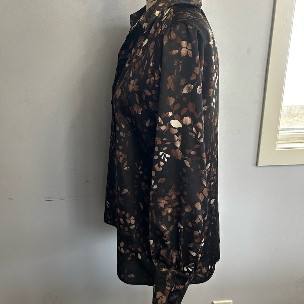 Halogen Black And Brown Button Down Blouse With N… - image 6